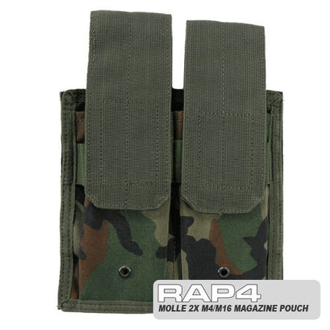 MOLLE Double M4 DMAG & Helix Magazine Pouch (Woodland) Clearance Item